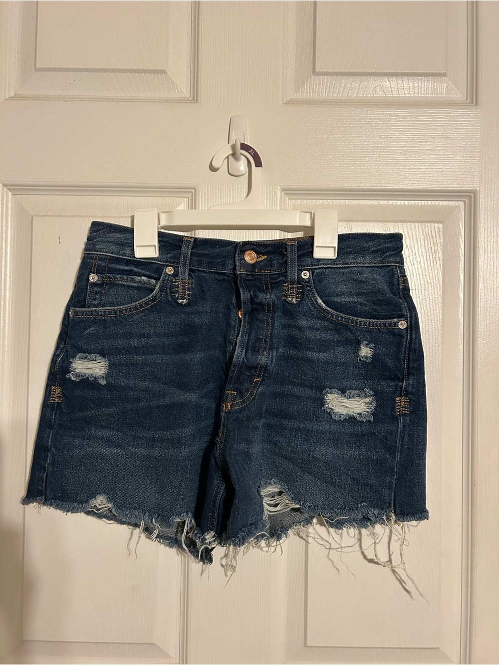 We The Free Dark Blue Distressed Denim Cutoff Shorts